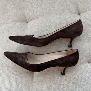Manolo Blahnik Vintage Y2K Brown Suede Pointy Toe Kitten Heels